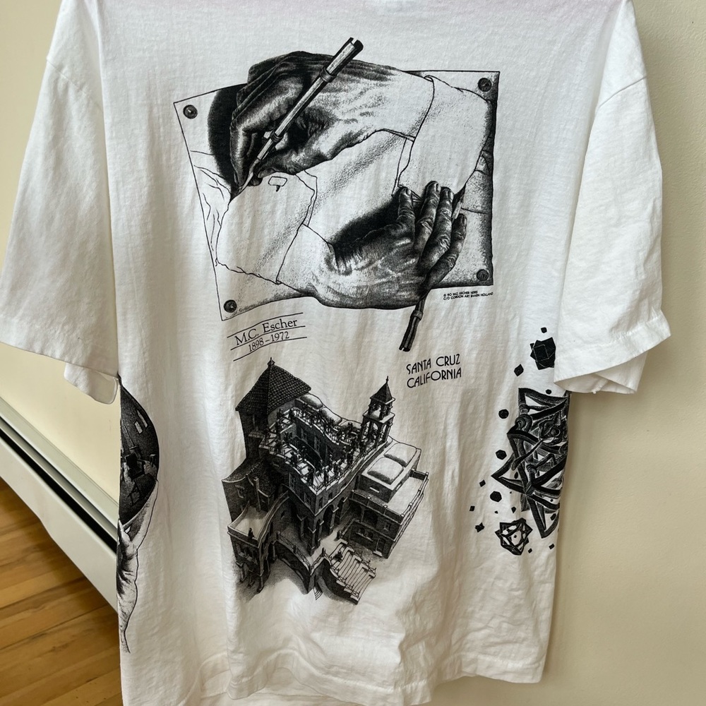 RARE 1991 Vintage MC Esher All-Over Print Art Short Sleeve Shirt